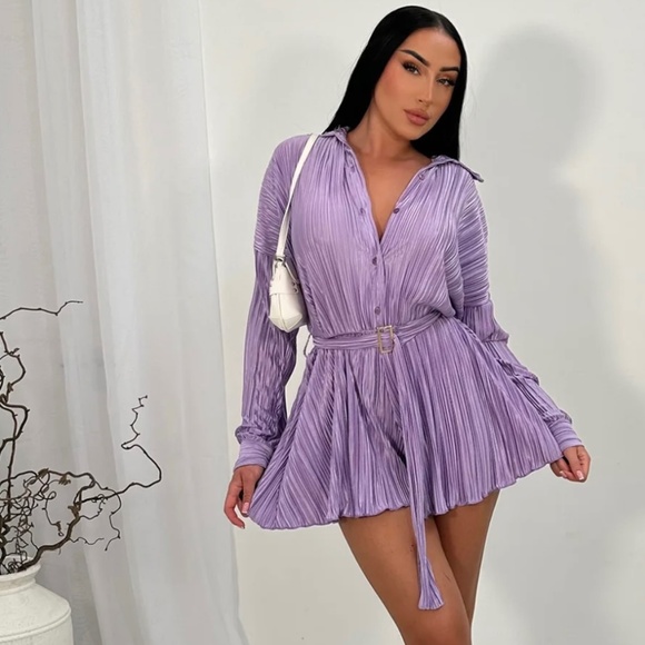 Fashion Nova Sami Plisse Romper - Lavender - Picture 1 of 3